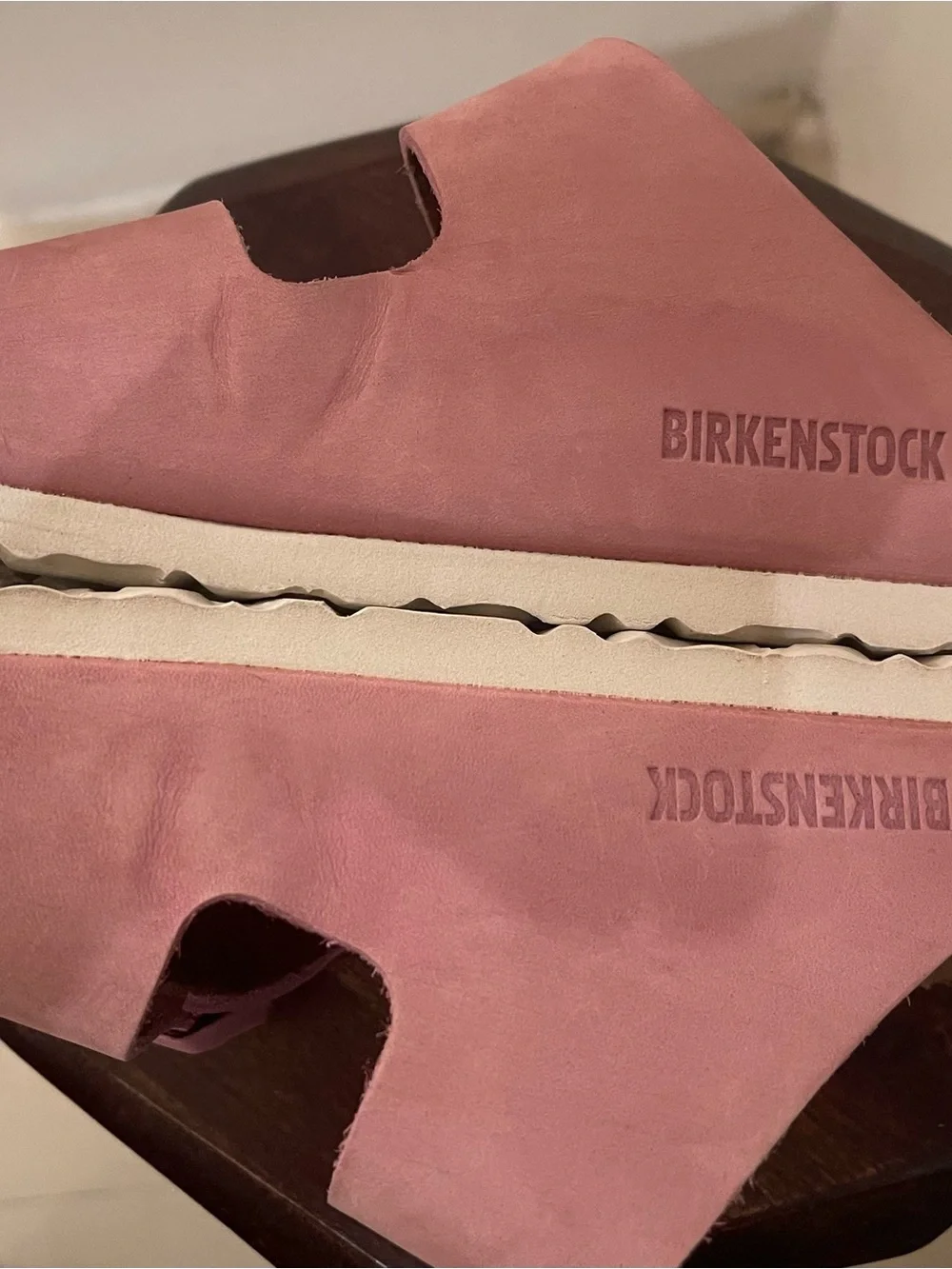 Birkenstock Arizona Pink Leather Two-Strap Buckle Sandals
